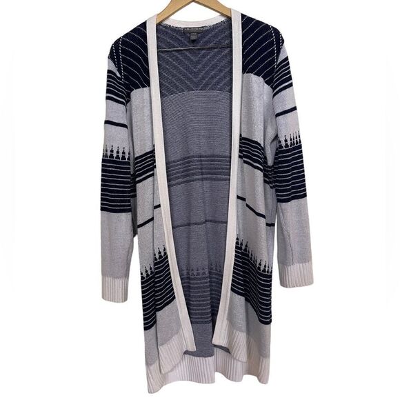 A Pea in the Pod Sweaters - A Pea in the Pod Open Cardigan Sweater Duster Large Grey Blue Striped